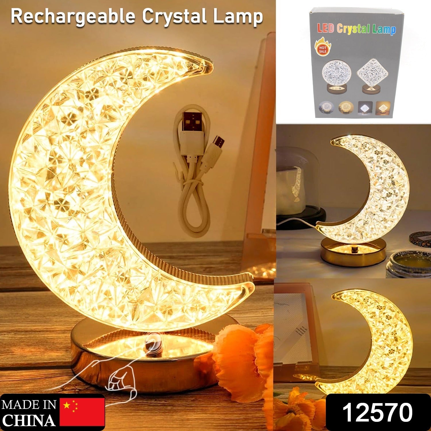 12570 Crystal Table Lamp | Moon Shape Touch Control Lamp with 3 Color | Metal Bedside Lamp for Kids Bedroom Romantic Desktop Nightstand | Stepless Dimming USB Charging Touch Night Light 12570 Crystal Table Lamp | Moon Shape Touch Control Lamp with 3 Color | Metal Bedside Lamp for Kids Bedroom Romantic Desktop Nightstand | Stepless Dimming USB Charging Touch Night Light